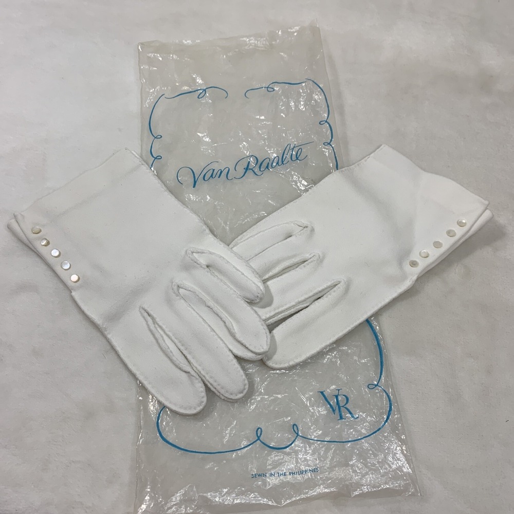 Vintage Women's Van Raalte White Driving Gloves Button Embellished Nylon Formal‎